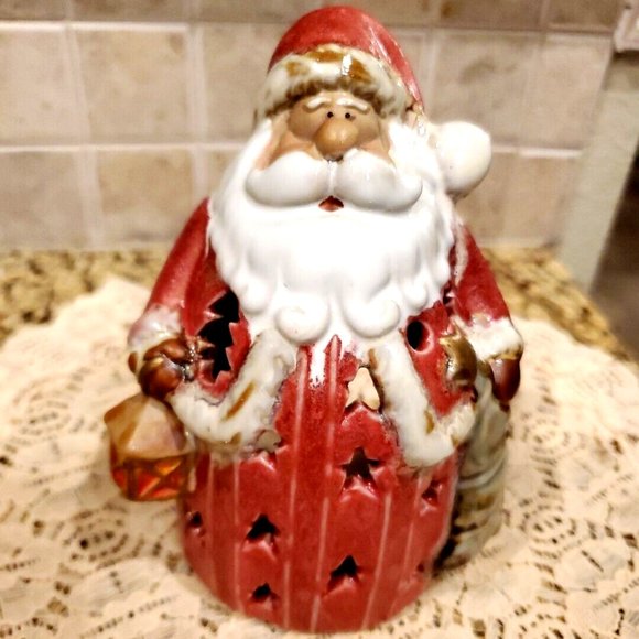 Ceramic Pottery Santa Tealight Candle Holder Glazed ~ Hand Painted - Picture 1 of 3